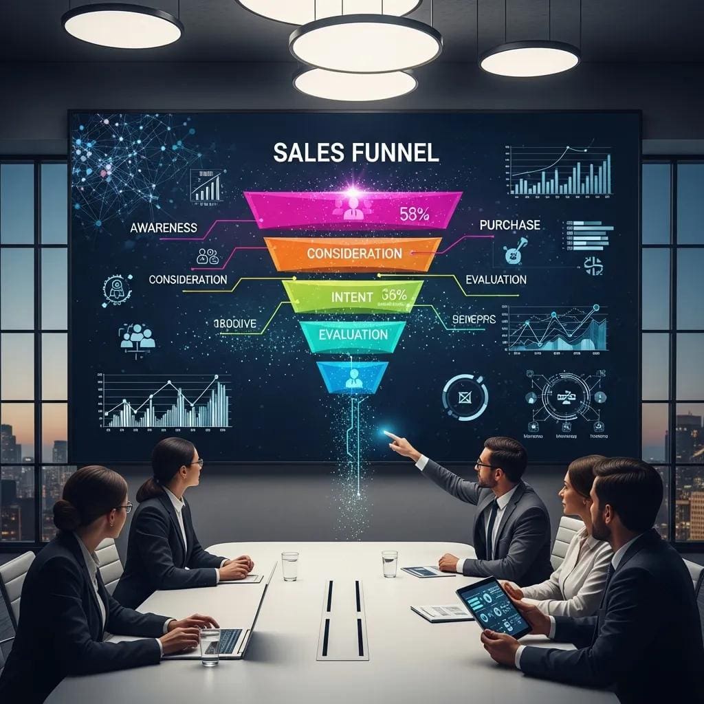 Digital sales funnel analysis in a high-tech conference room