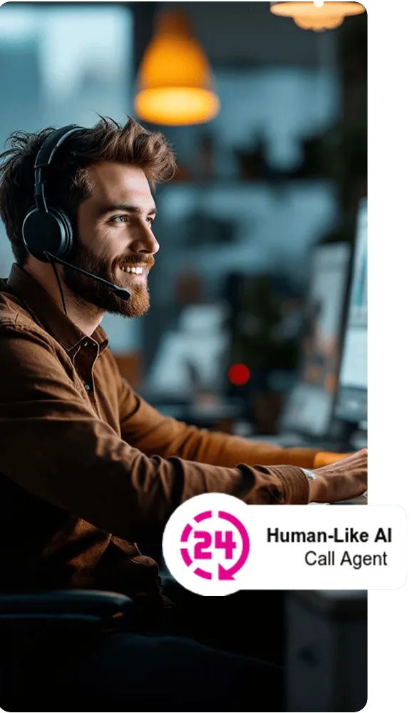 AI voice agent interacting with a customer through a digital device in an engaging setting