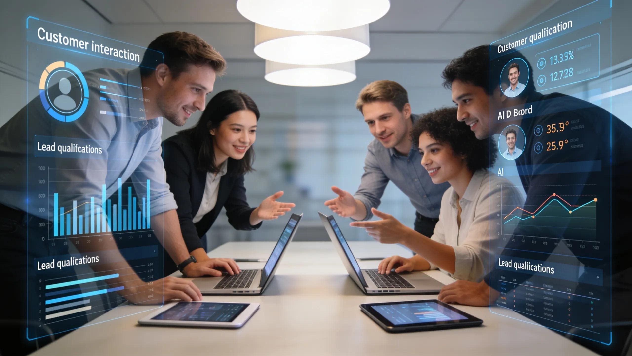 Team collaborating on AI-driven lead qualification in a modern office environment