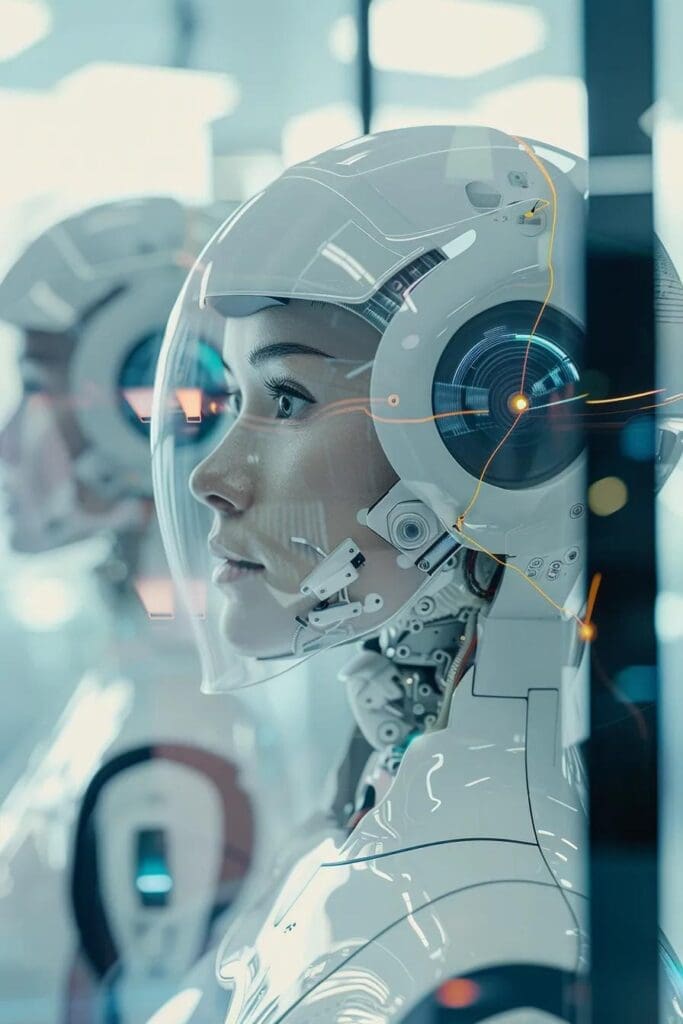 Cutting-edge customer service hub where AI assistants seamlessly support a diverse range of clients via advanced digital interfaces